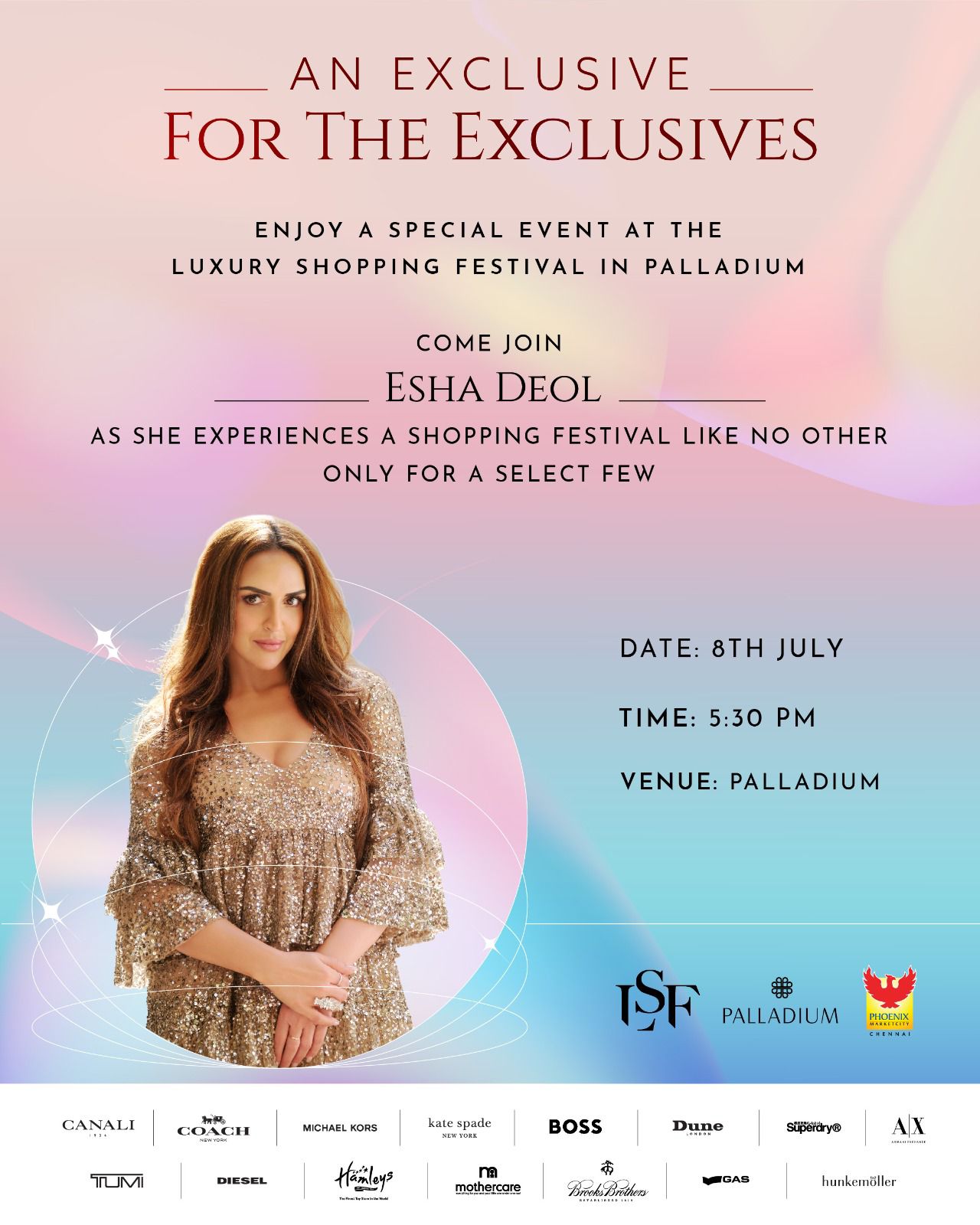 Renowned Actress Esha Deol to Inaugurate the Luxury Shopping Festival in Phoenix Marketcity Chennai